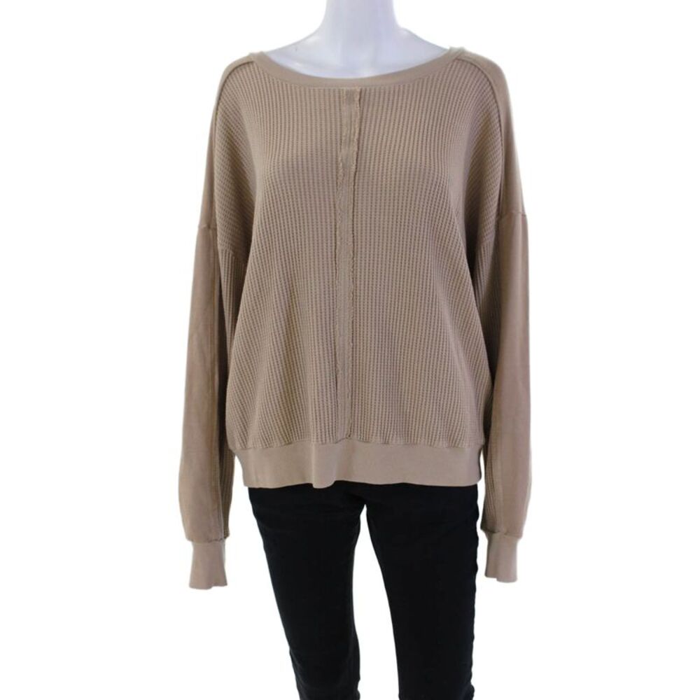 Red Haute Womens Waffle Knit Drop Shoulder Long Sleeve Sweater Brown Size L